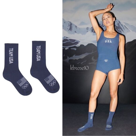 SKIMS 2 Pairs USA Olympic Flag Navy Blue Crew Socks NWT - Picture 15 of 15